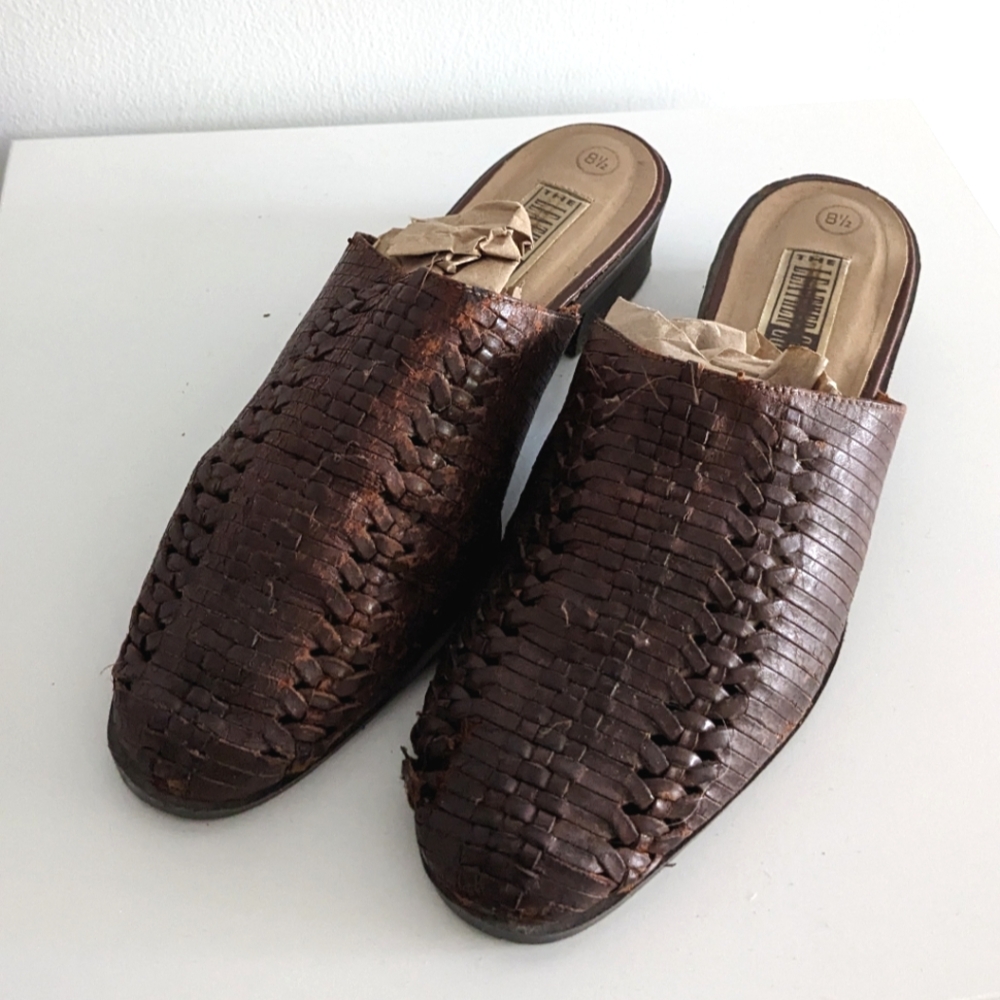 Vintage The Leather Collection, Made in Brazil Woven Leather Mules